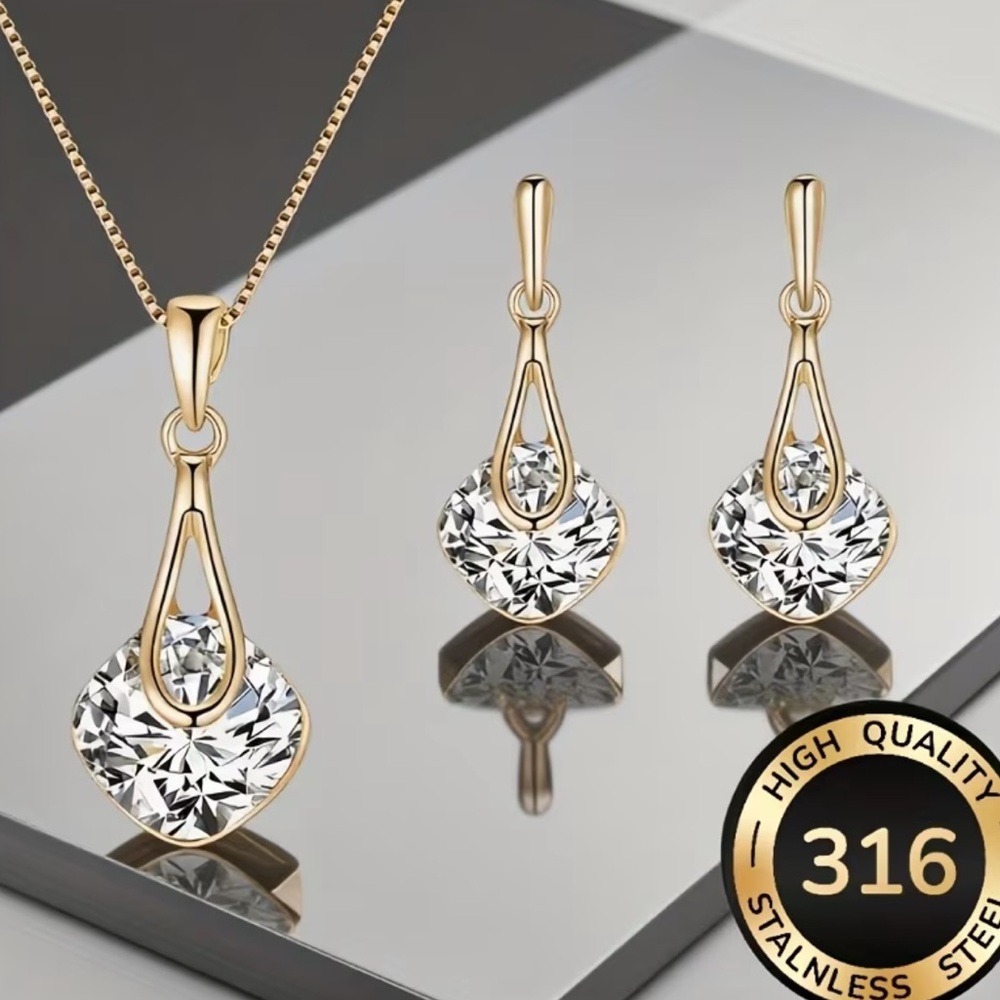 🆕Elegant Gold Plated Jewelry Earring 18 inch Chain Necklace Set